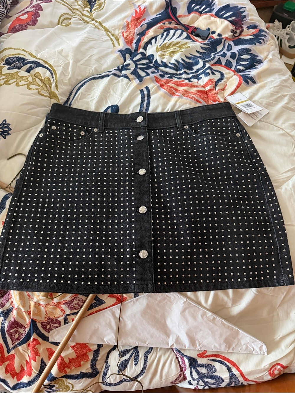 Michael Kors Black Studded Button-Front Mini Skirt